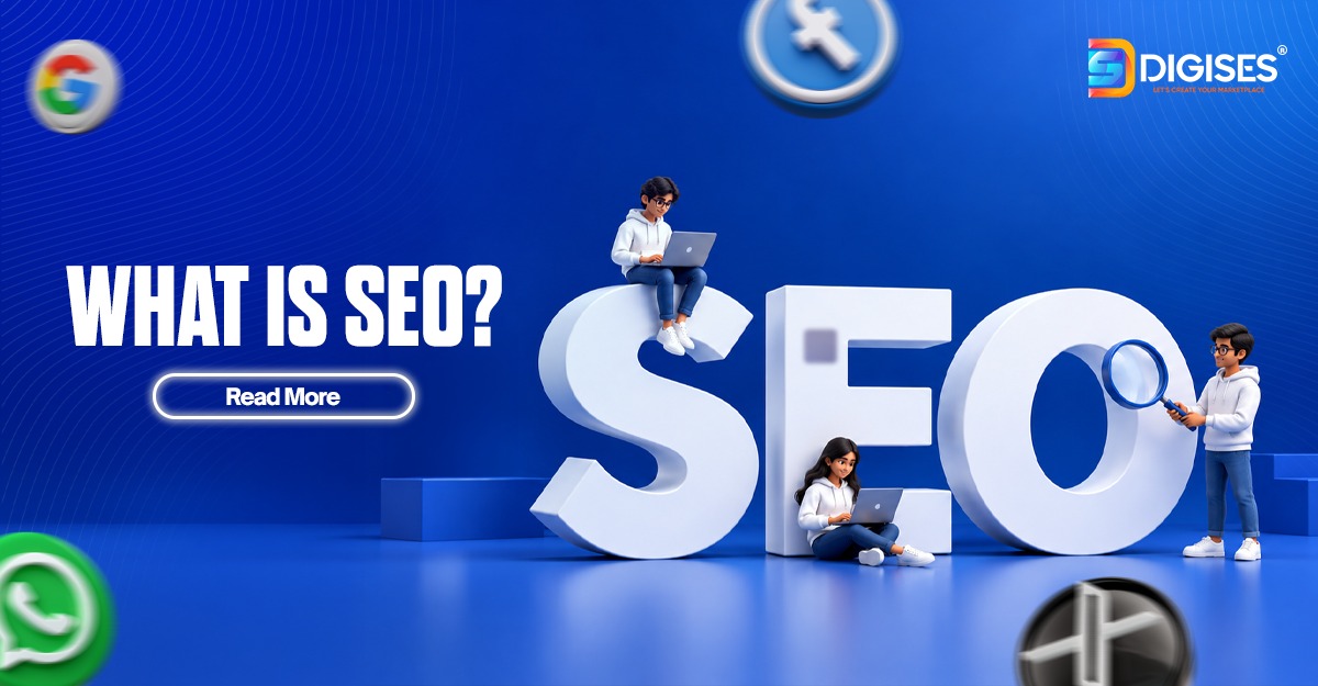 What is SEO concept illustrating search engine optimization, website visibility, keyword rankings, and organic search growth