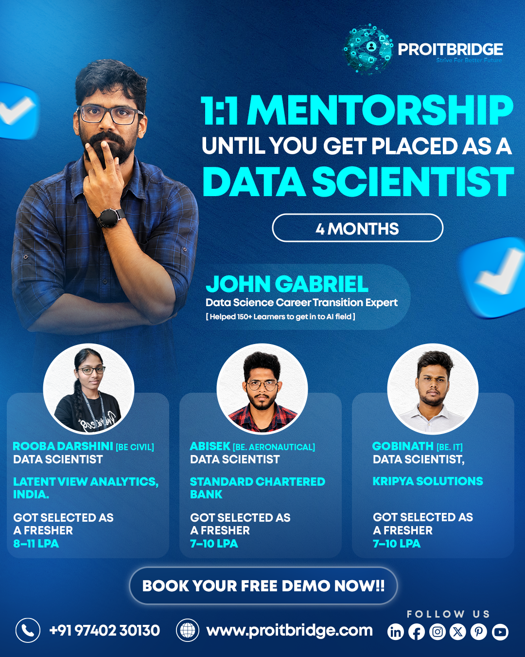 Social media agency services promoting ProITBridge data science mentorship and student placement success