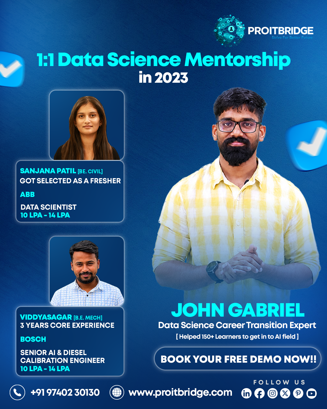 Social media marketing company in Chennai showcasing ProITBridge Data Science mentorship success campaign