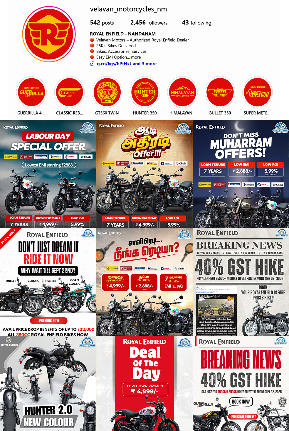 Velavan Motors digital marketing case study for the automobile industry showcasing Royal Enfield social media campaigns, creative content, and digital marketing results