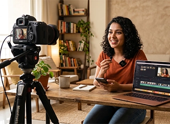 video marketing agency in Chennai creating video content with camera and editing setup